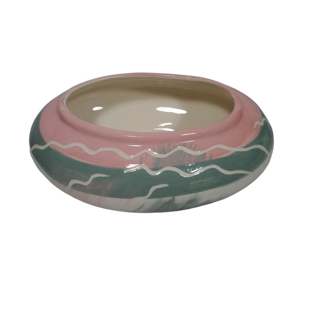 Hand-Painted Maurice California Pottery Oval Bowl Planter Pink Green Ceramic